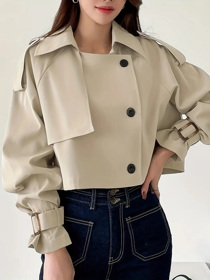 Manteau Court Trench Chic Casual Style Effortless pour Couches Quotidiennes
