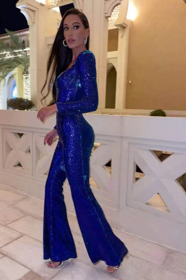 Combinaison en sequins avec détail de corset et jambes évasées