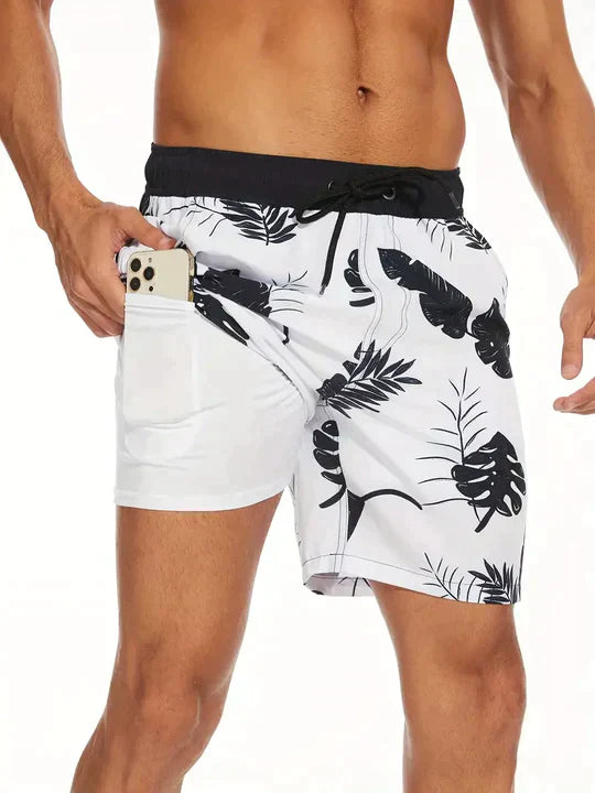 Shorts de bain pour hommes tendance avec doublure et poche pour téléphone