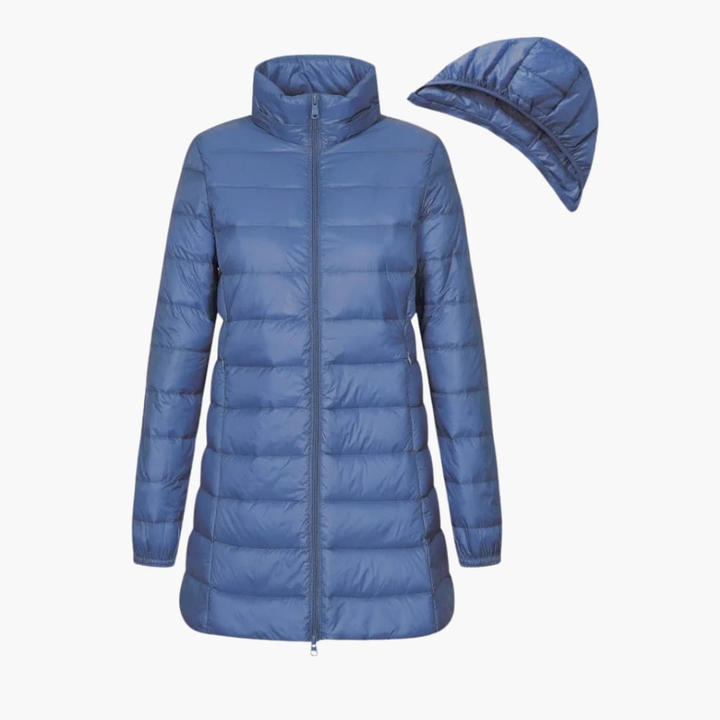 Veste d'hiver femme en doudoune avec capuche et coupe longue