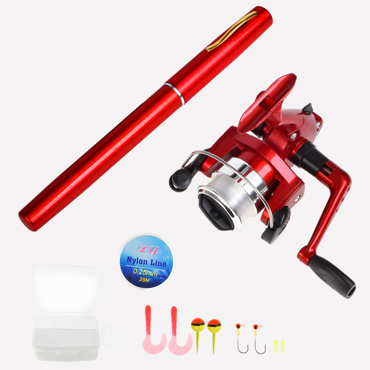 Mini Canne à Pêche + Moulinet, Stylo de Poche Mini Télescopique Portable