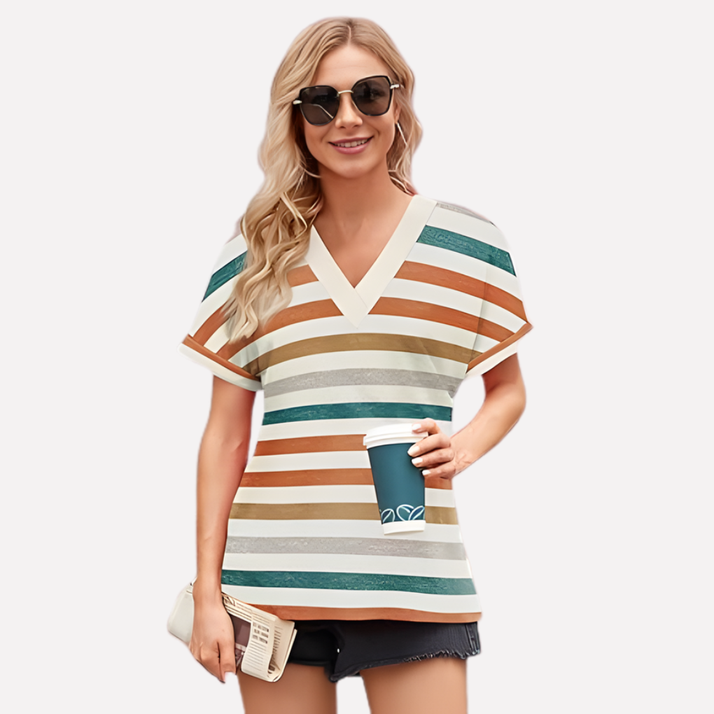 T-shirt à manches courtes en V pour femmes
