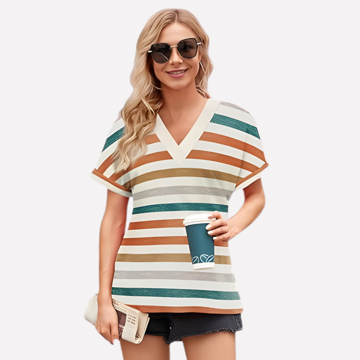 T-shirt à manches courtes en V pour femmes