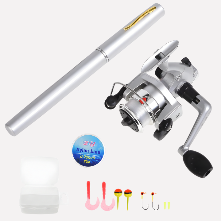 Mini Canne à Pêche + Moulinet, Stylo de Poche Mini Télescopique Portable