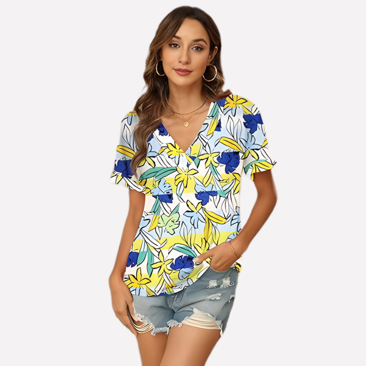 T-shirt à manches courtes en V pour femmes