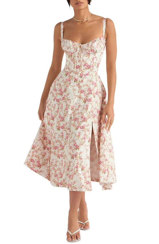 Robe Florale Sculptee à la Taille