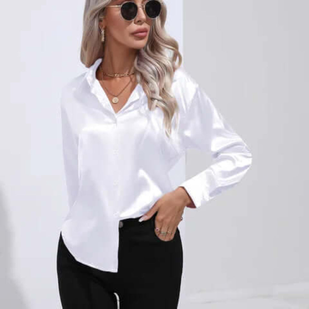 Blouse en satin à manches longues pour femme