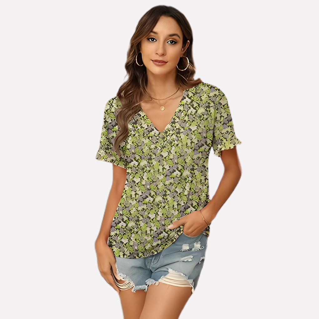 T-shirt à manches courtes en V pour femmes