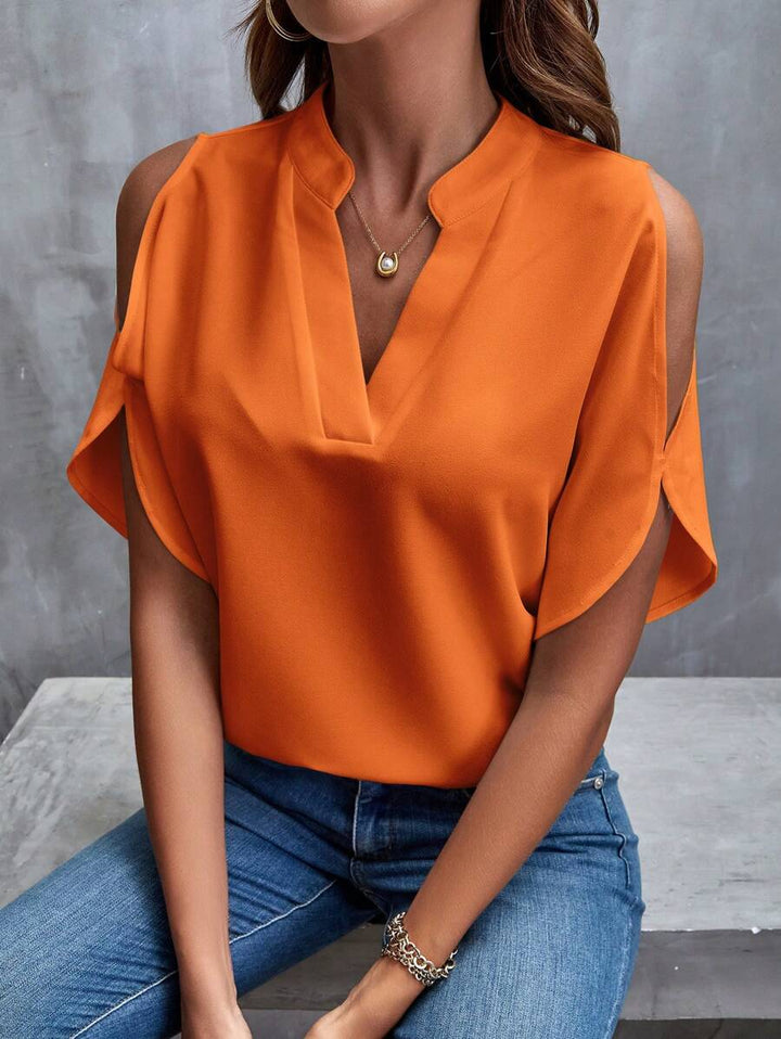 Blouse en V avec manches courtes évasées
