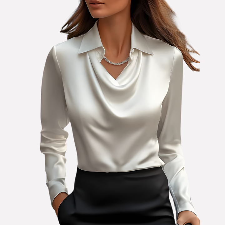 Blouse en Satin pour Femmes avec Col Drapé