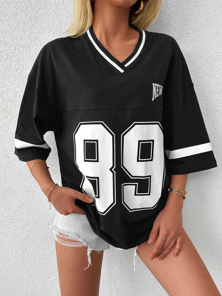 T-shirt de baseball/football casual surdimensionné pour femmes