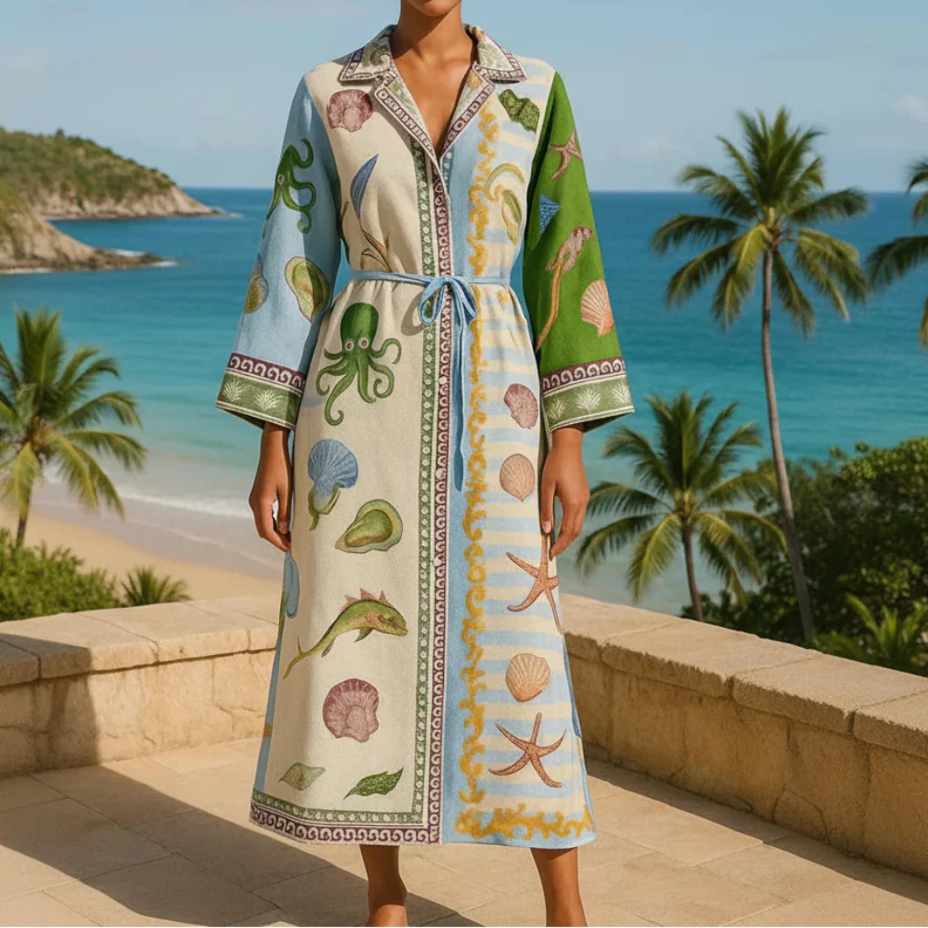 Robe Chemise Midi Imprimée Ceinturée