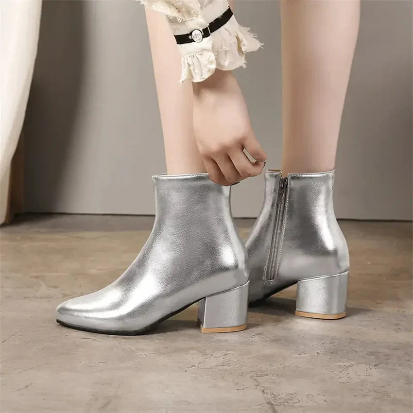 Bottes Cheville en Argent Tendance pour Femmes