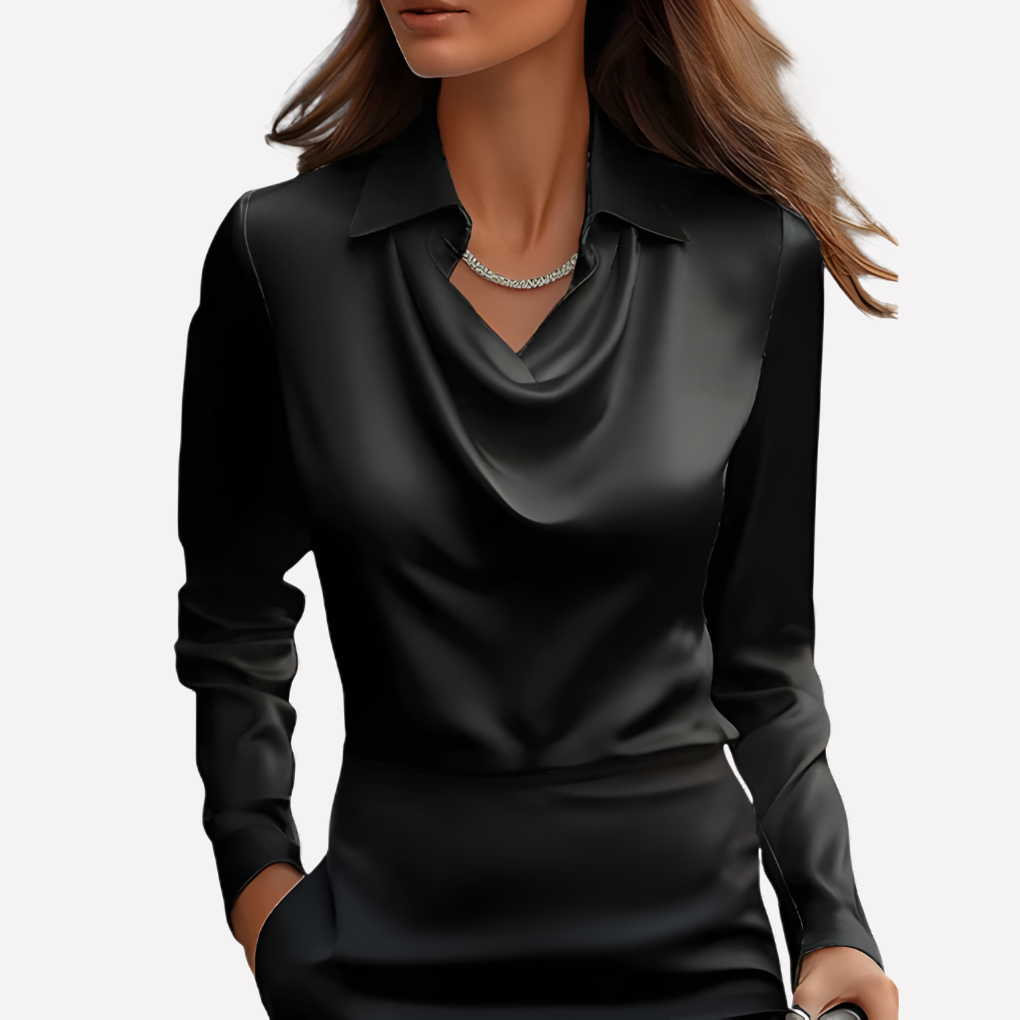 Blouse en Satin pour Femmes avec Col Drapé