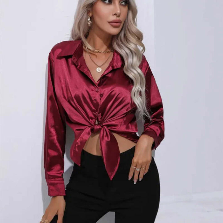 Blouse en satin à manches longues pour femme