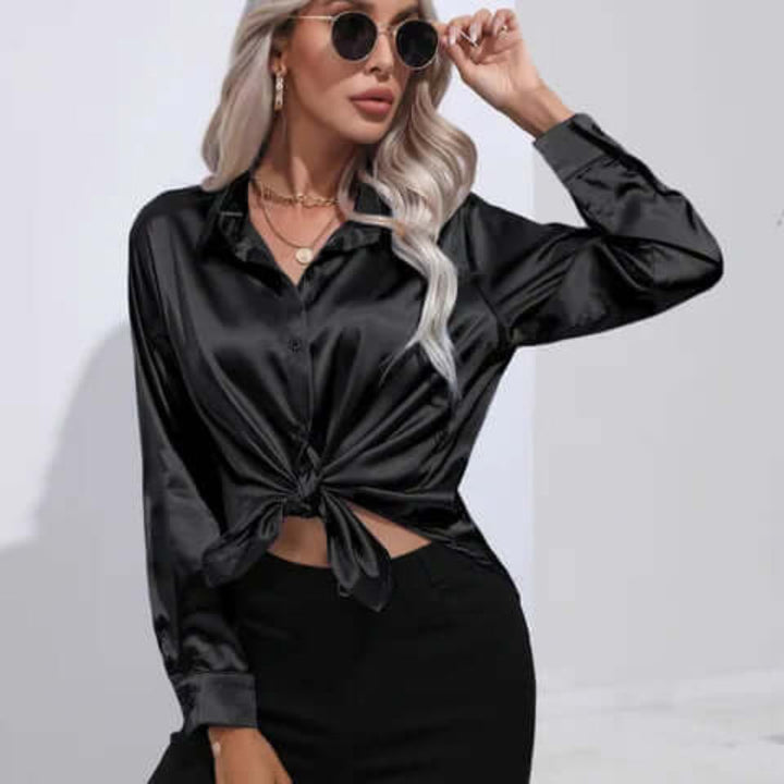 Blouse en satin à manches longues pour femme