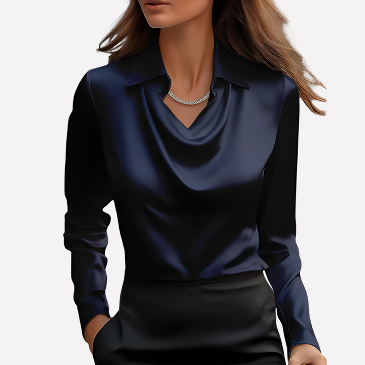Blouse en Satin pour Femmes avec Col Drapé