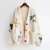 Cardigan en Tricot à Col V pour Femmes avec Broderie Patchwork