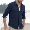 Chemise en lin solide vintage avec col retourné