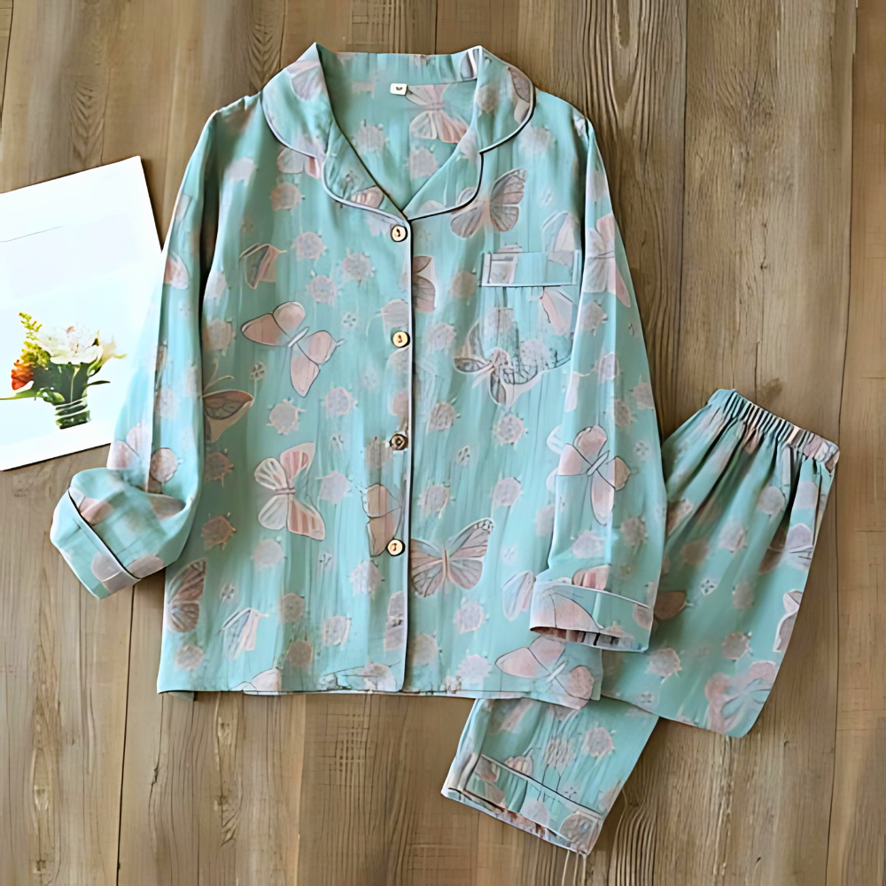 Ensemble de Deux Pièces en Coton avec Impression de Papillon