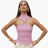 Haut Halter Col Haut Chic avec Accent Or