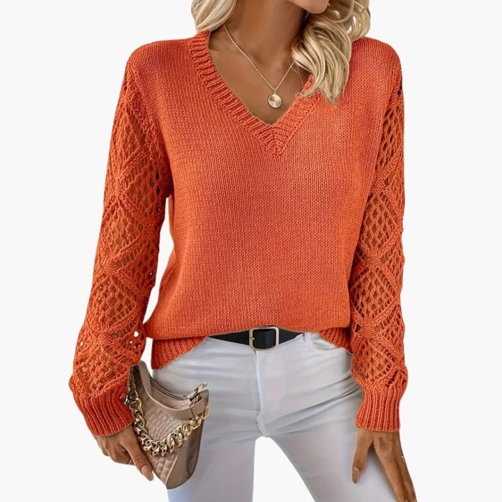 Pull en maille fine pour femme avec col en V et manches longues
