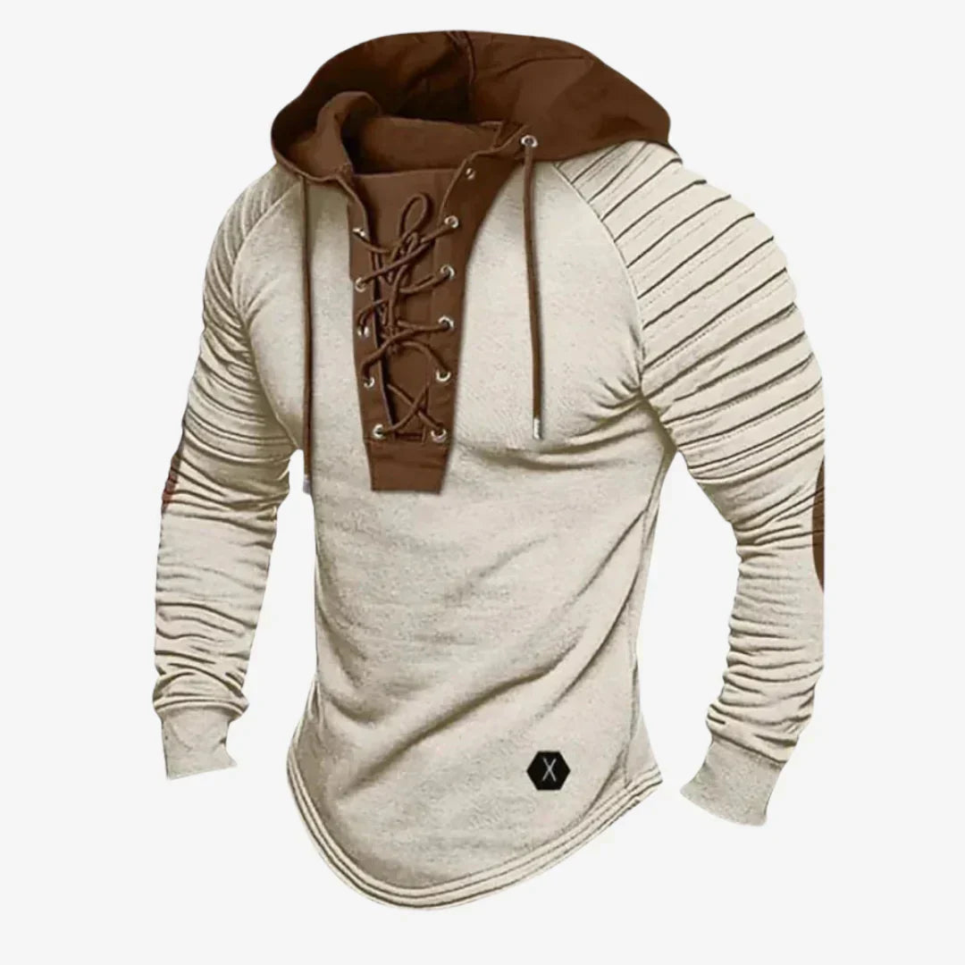 Sweat-shirt pour homme avec col à lacets et capuche confortable