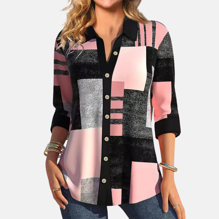 Blouse Casual Femme à Motif Carreaux