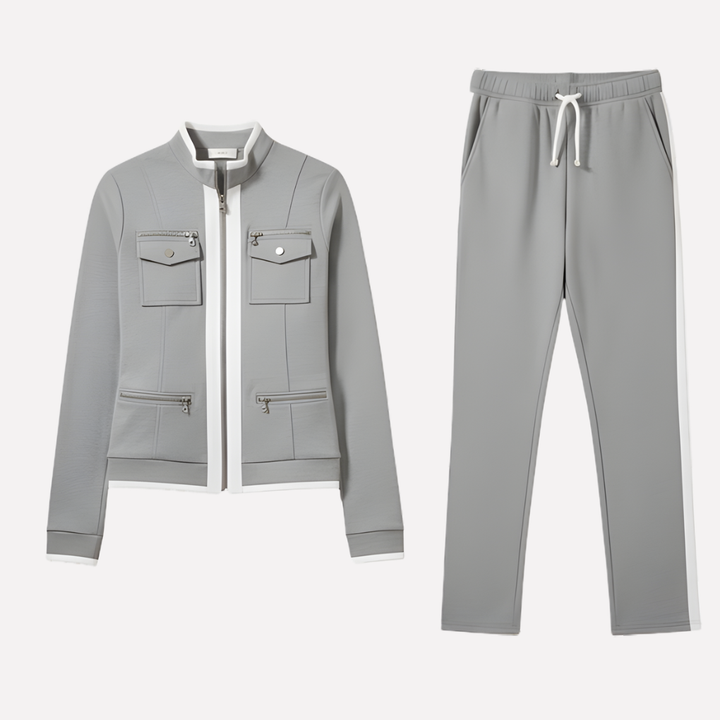 Ensemble Veste à Zip et Pantalon pour Femmes – Style Bord Contrasté