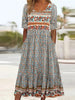 Abigail | Robe Midi Femme Boho Imprimée Col Carré Manches Courtes