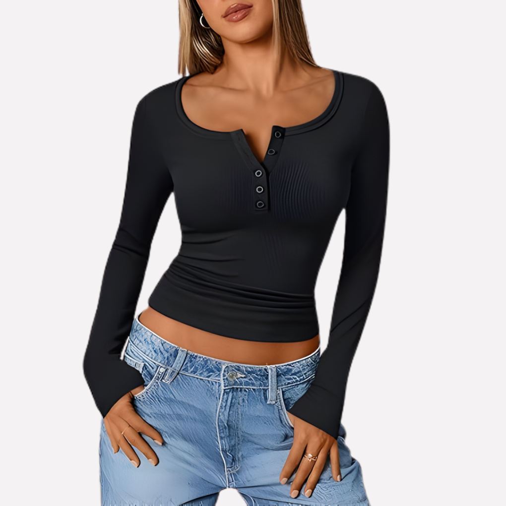 Haut Henley Femme à Manches Longues