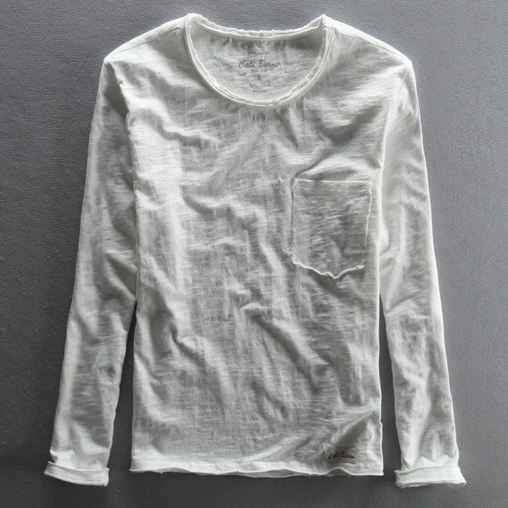 T-shirt en coton vintage à manches longues avec col rond