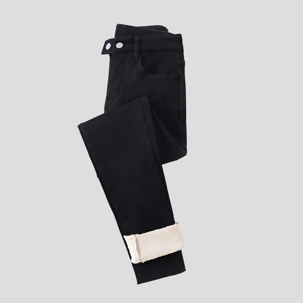 Jeans d'hiver femme taille haute doublés pour jours froids