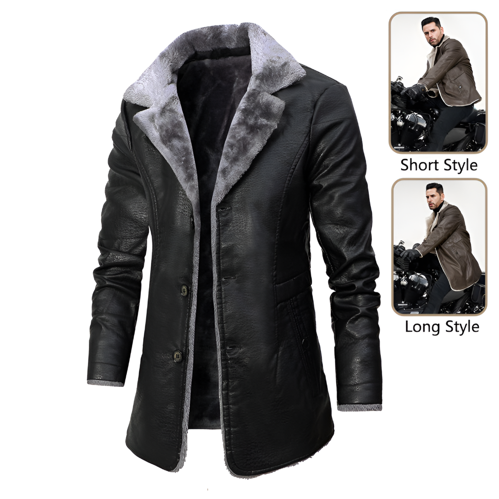 Manteau en cuir avec doublure en shearling pour hommes