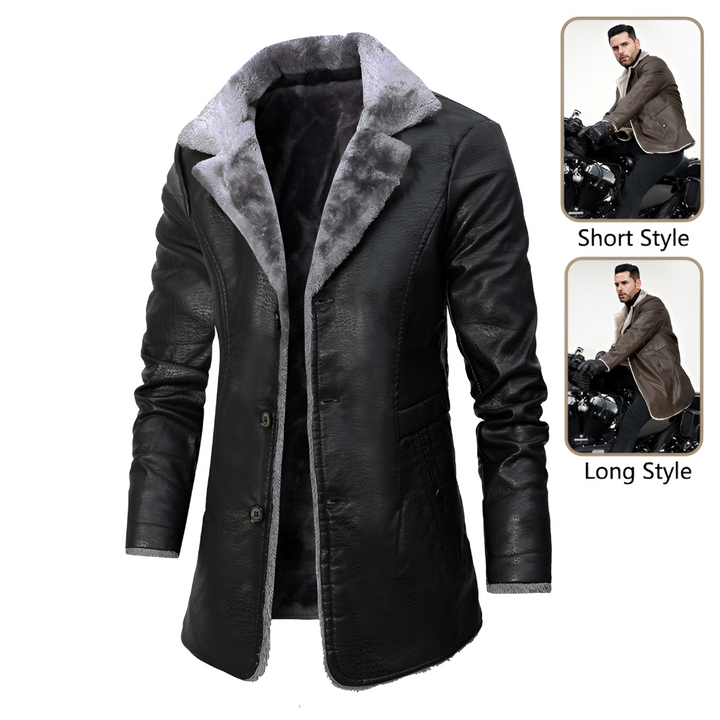Manteau en cuir avec doublure en shearling pour hommes