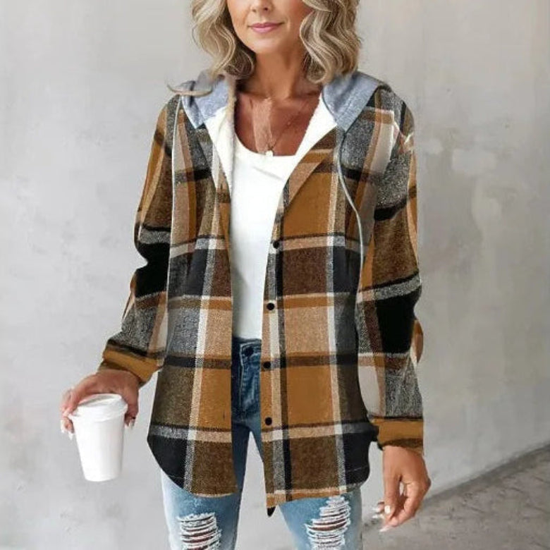 Manteau à capuche à carreaux pour femmes