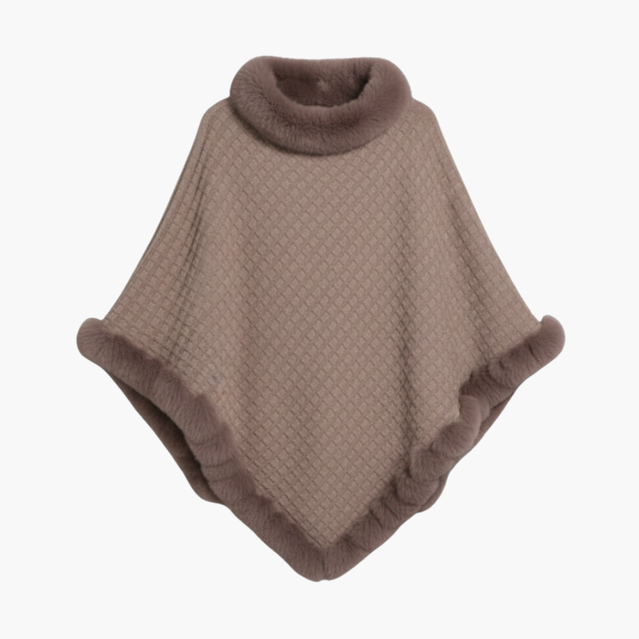 Poncho en Tricot pour Femmes avec Bordure en Fausse Fourrure et Coupe Oversize