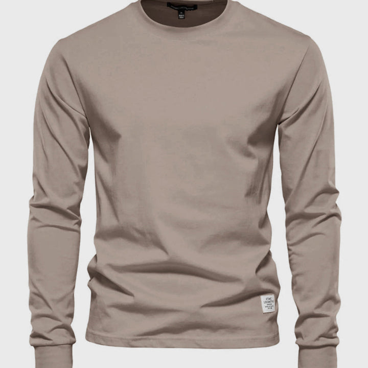 Chemise en coton masculine à manches longues avec col rond