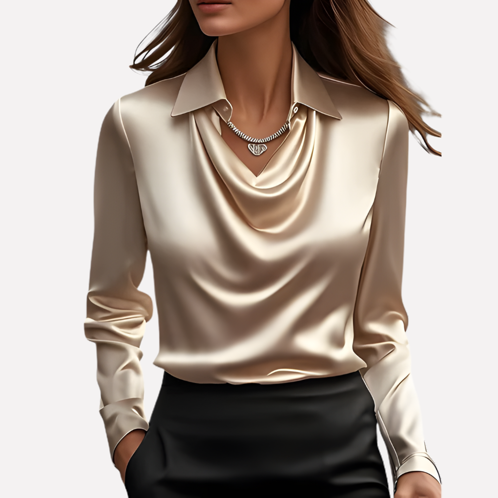 Blouse en Satin pour Femmes avec Col Drapé