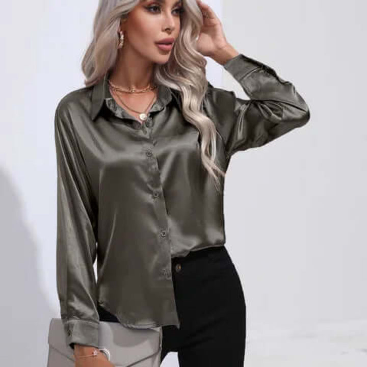 Blouse en satin à manches longues pour femme