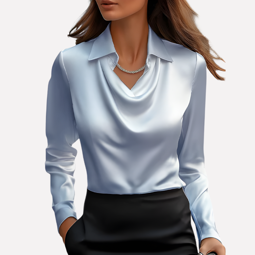 Blouse en Satin pour Femmes avec Col Drapé