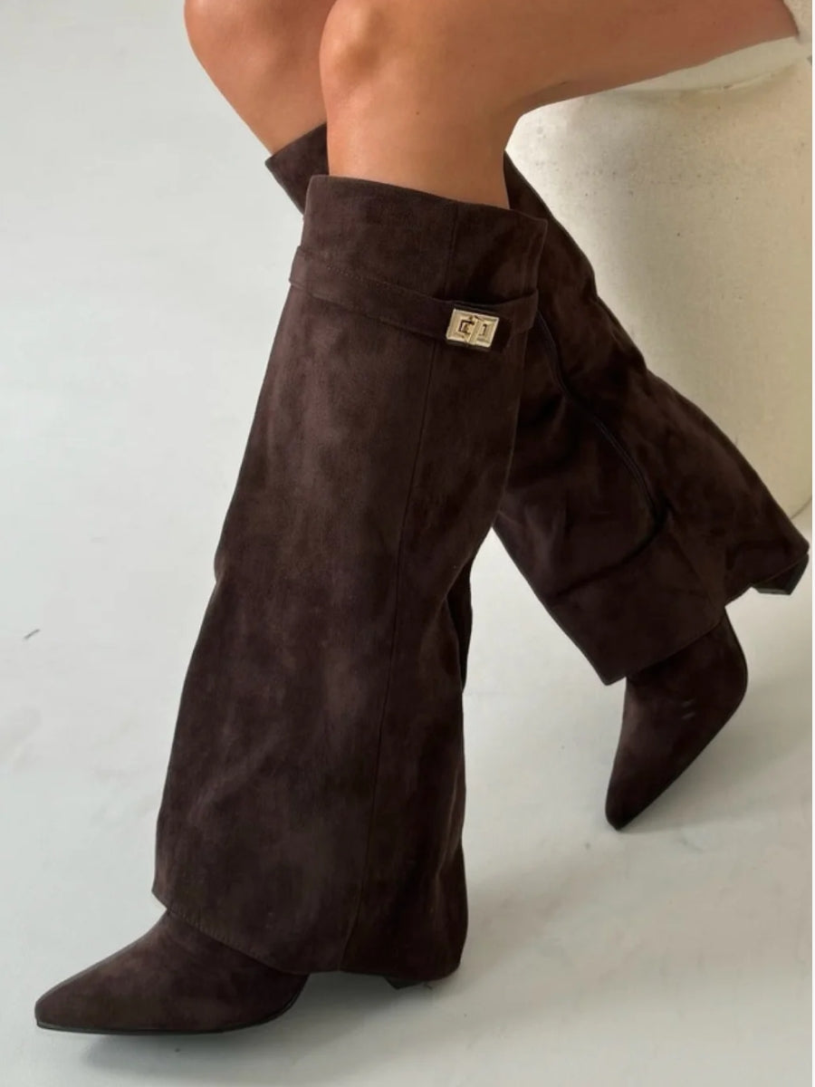 Bottes en Suède Hauteur Genou avec Talons