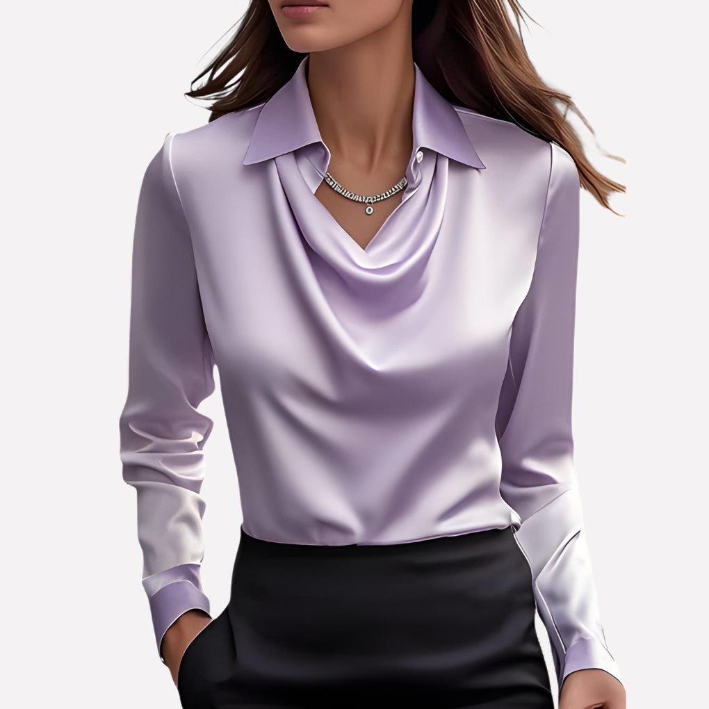 Blouse en Satin pour Femmes avec Col Drapé