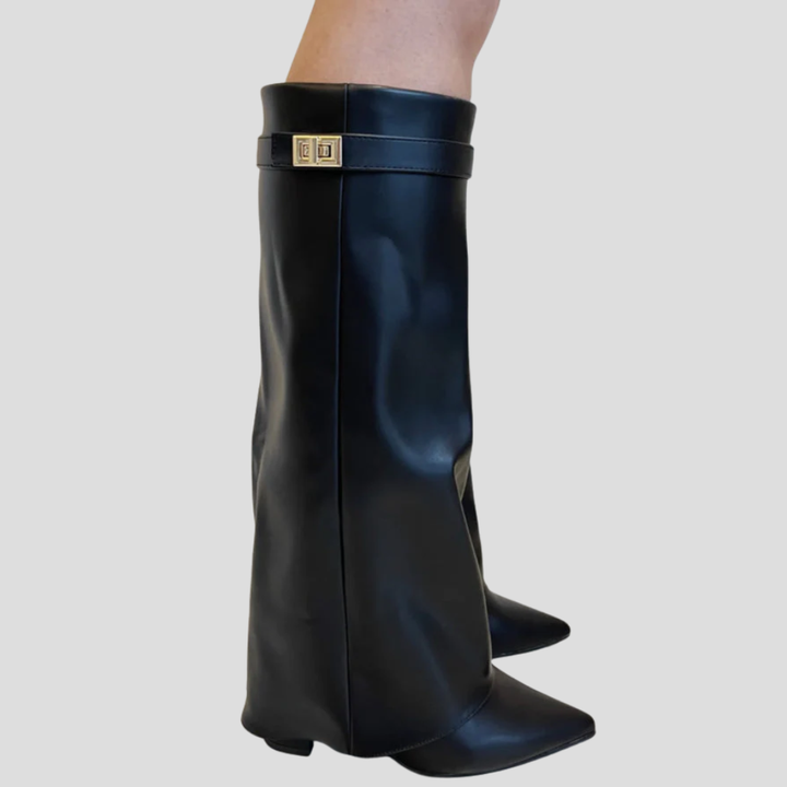 Bottes hautes à rabat et talon bloc