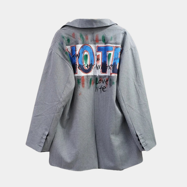 Blazer Femme Surdimensionné avec Motif Check Subtil