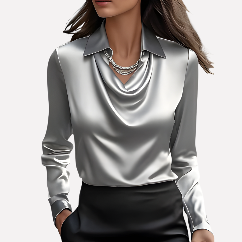 Blouse en Satin pour Femmes avec Col Drapé