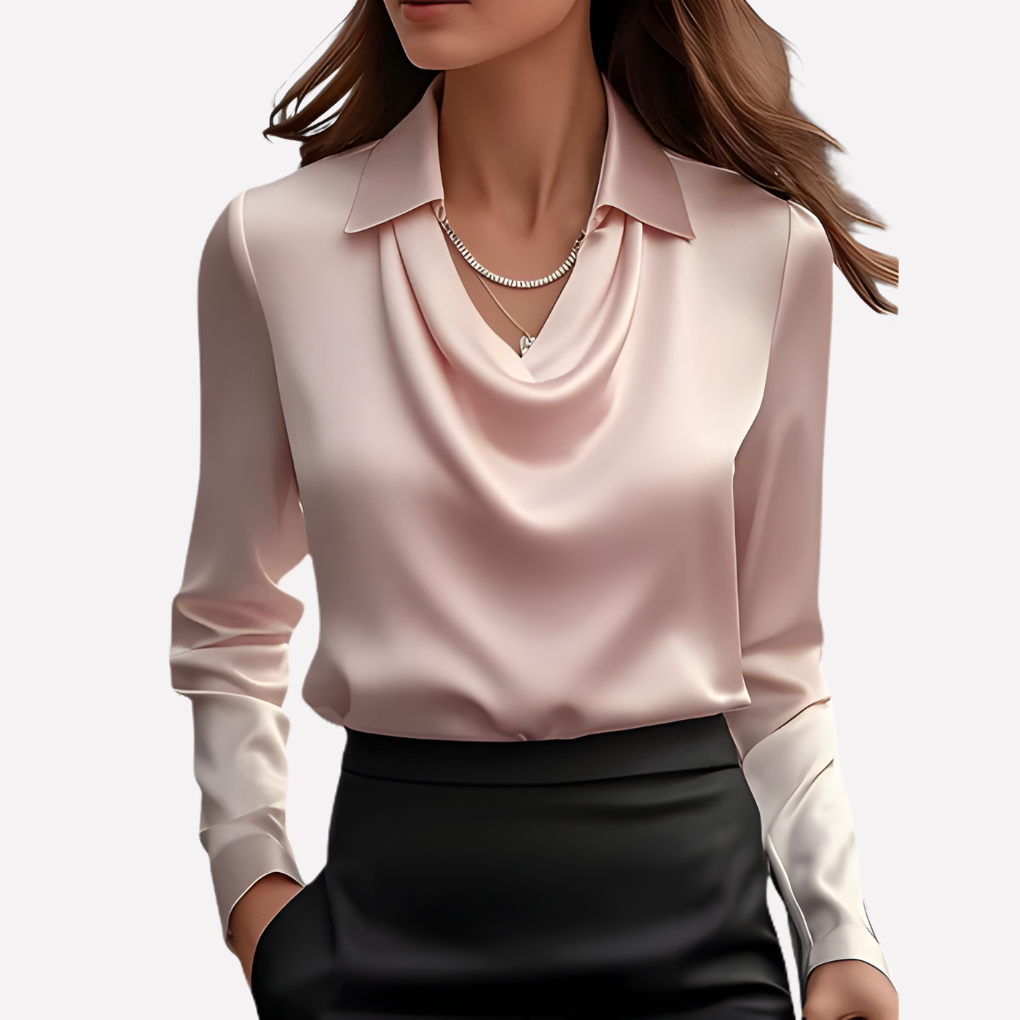 Blouse en Satin pour Femmes avec Col Drapé