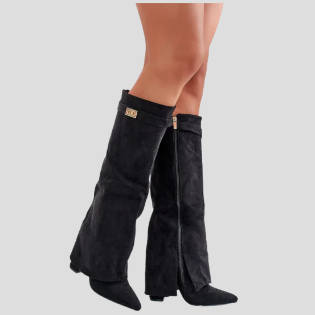 Bottes hautes à rabat et talon bloc