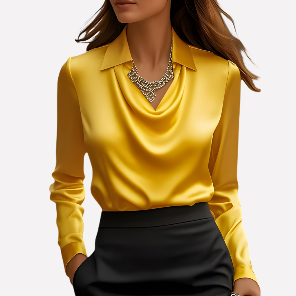 Blouse en Satin pour Femmes avec Col Drapé