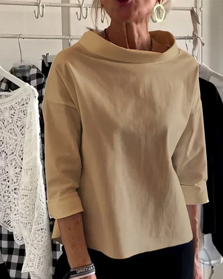 Top Casual avec Revers Larges et Col Montant Mi-Long pour un Look Chic